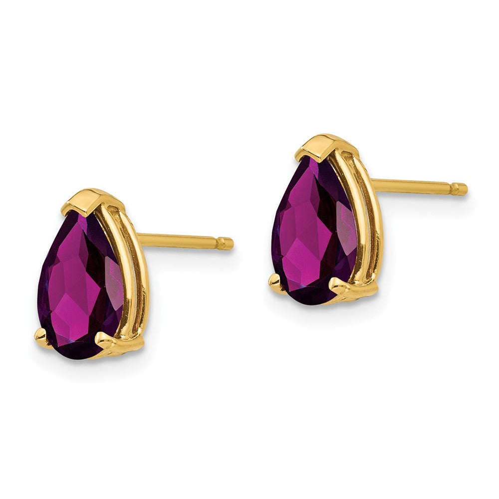 14K Gelbgold Ohrringe mit birnenförmigem Rhodolith-Granat, 9 x 6 mm