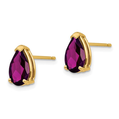 14K Gelbgold Ohrringe mit birnenförmigem Rhodolith-Granat, 9 x 6 mm
