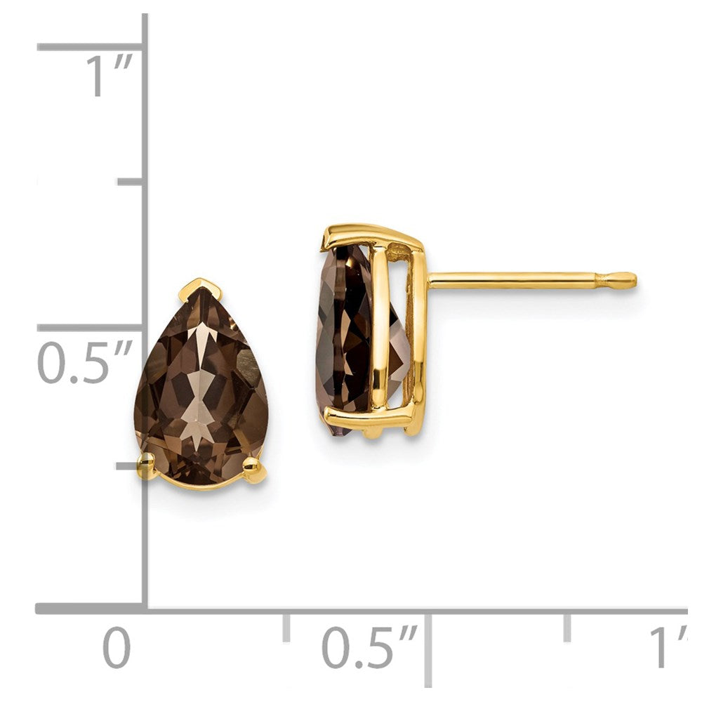 14K Gelbgold Ohrringe mit birnenförmigem 9x6 Rauchquarz und Gelbgold
