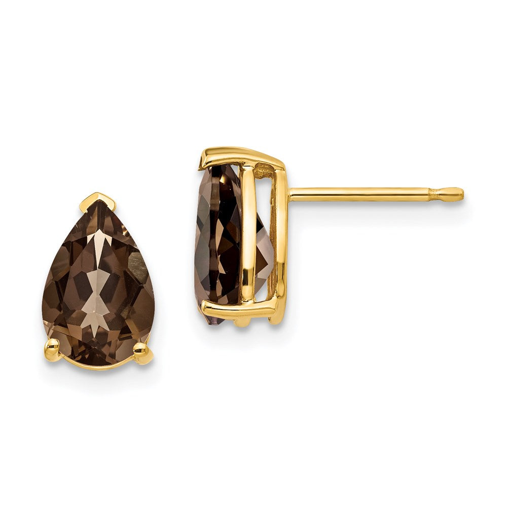 14K Gelbgold Ohrringe mit birnenförmigem 9x6 Rauchquarz und Gelbgold