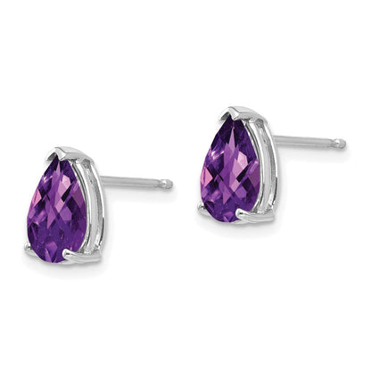14K Weißgold Ohrringe mit 9x6 mm birnenförmigem Amethyst im Schachbrettschliff