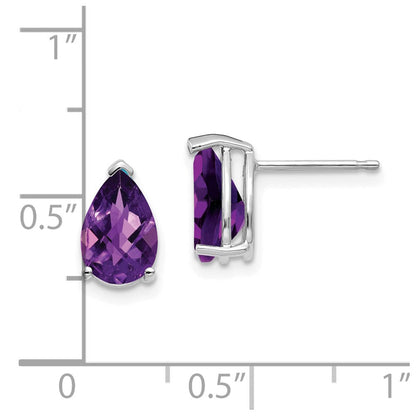 14K Weißgold Ohrringe mit 9x6 mm birnenförmigem Amethyst im Schachbrettschliff