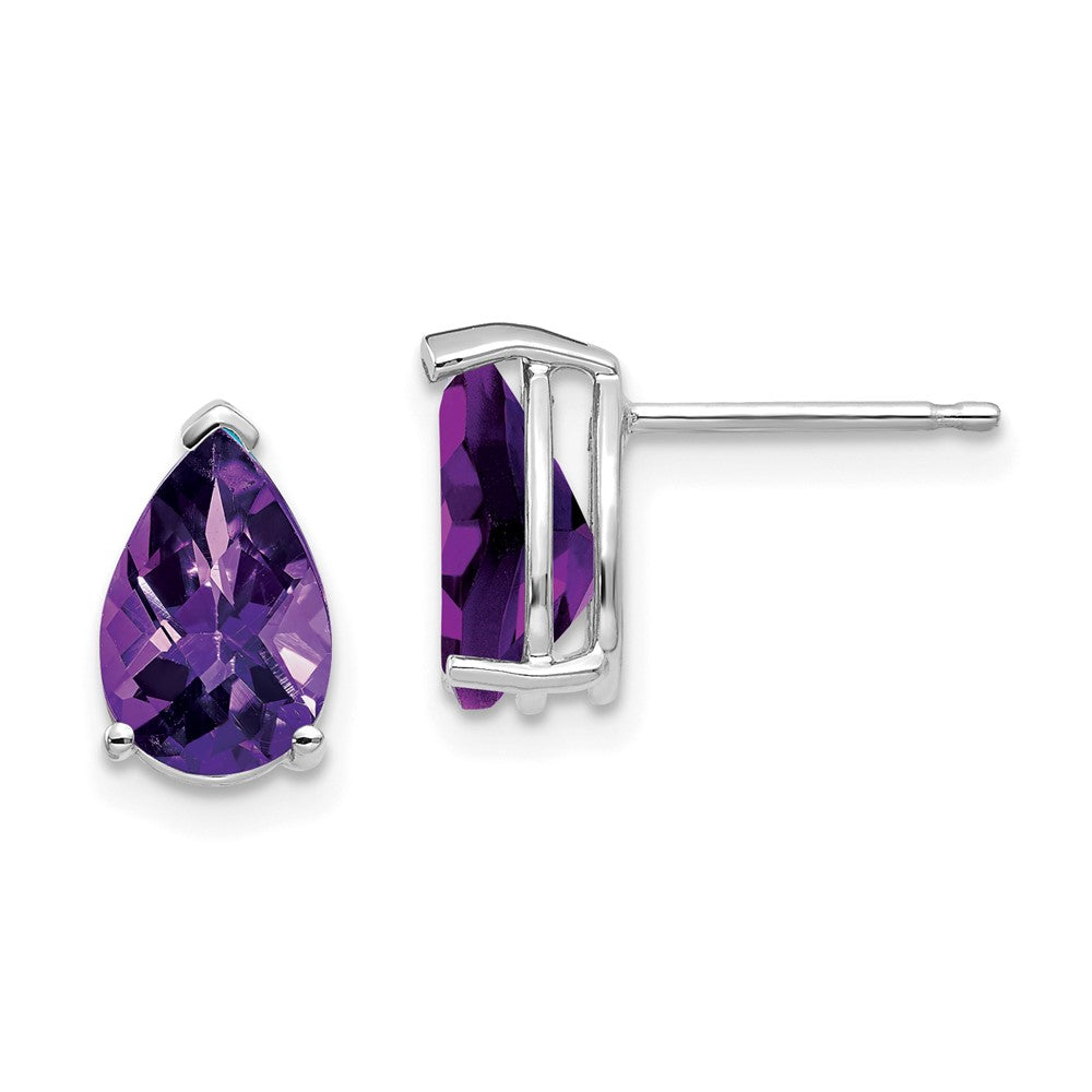 14K Weißgold Ohrringe mit 9x6 mm birnenförmigem Amethyst im Schachbrettschliff