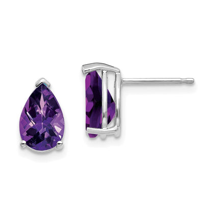 14K Weißgold Ohrringe mit 9x6 mm birnenförmigem Amethyst im Schachbrettschliff