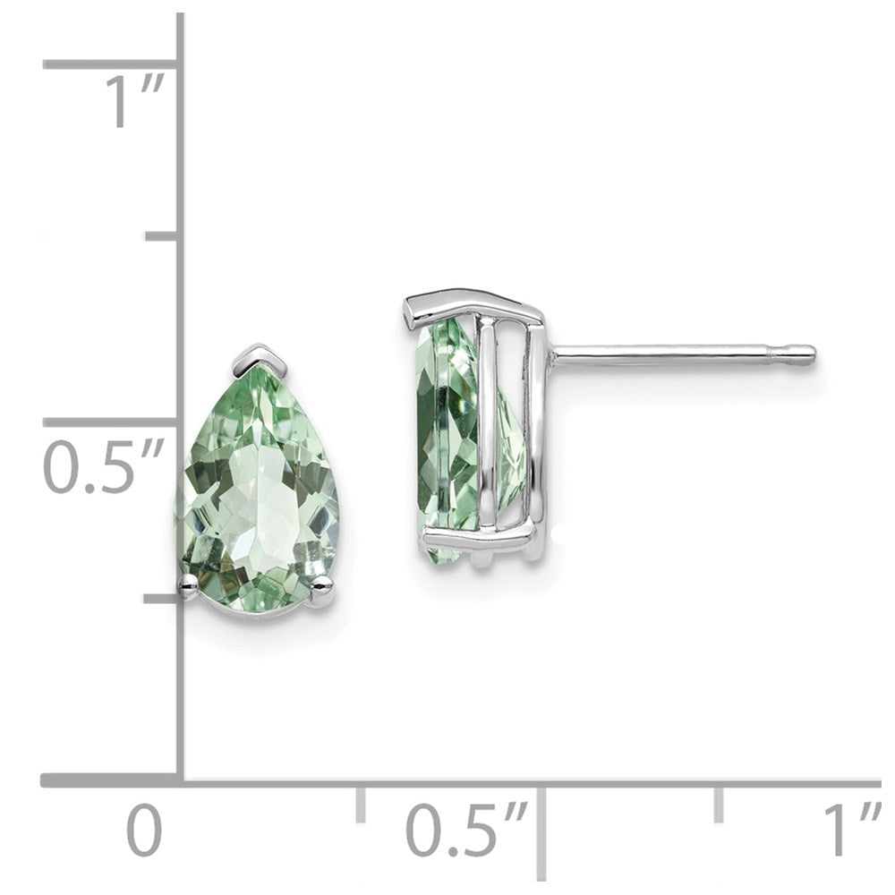 14K Weißgold Ohrringe mit birnenförmigem grünem Quarz, 9x6 mm
