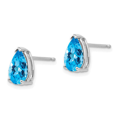 14K Weißgold Ohrringe mit Blautopas im Schachbrettschliff, birnenförmig, 9x6mm