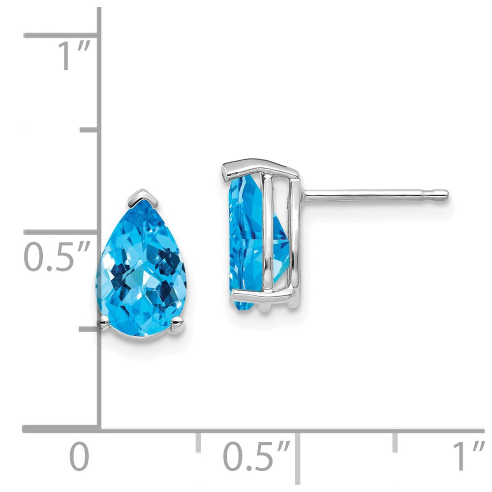 14K Weißgold Ohrringe mit Blautopas im Schachbrettschliff, birnenförmig, 9x6mm