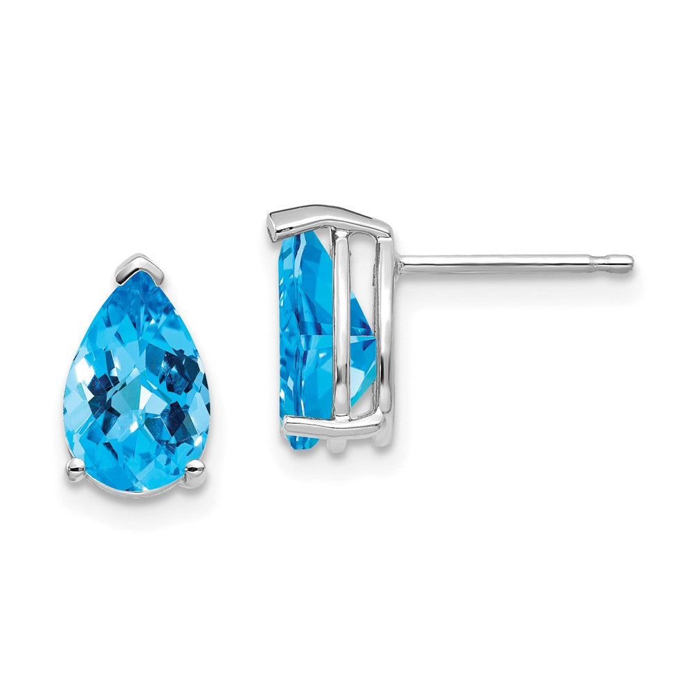 14K Weißgold Ohrringe mit Blautopas im Schachbrettschliff, birnenförmig, 9x6mm