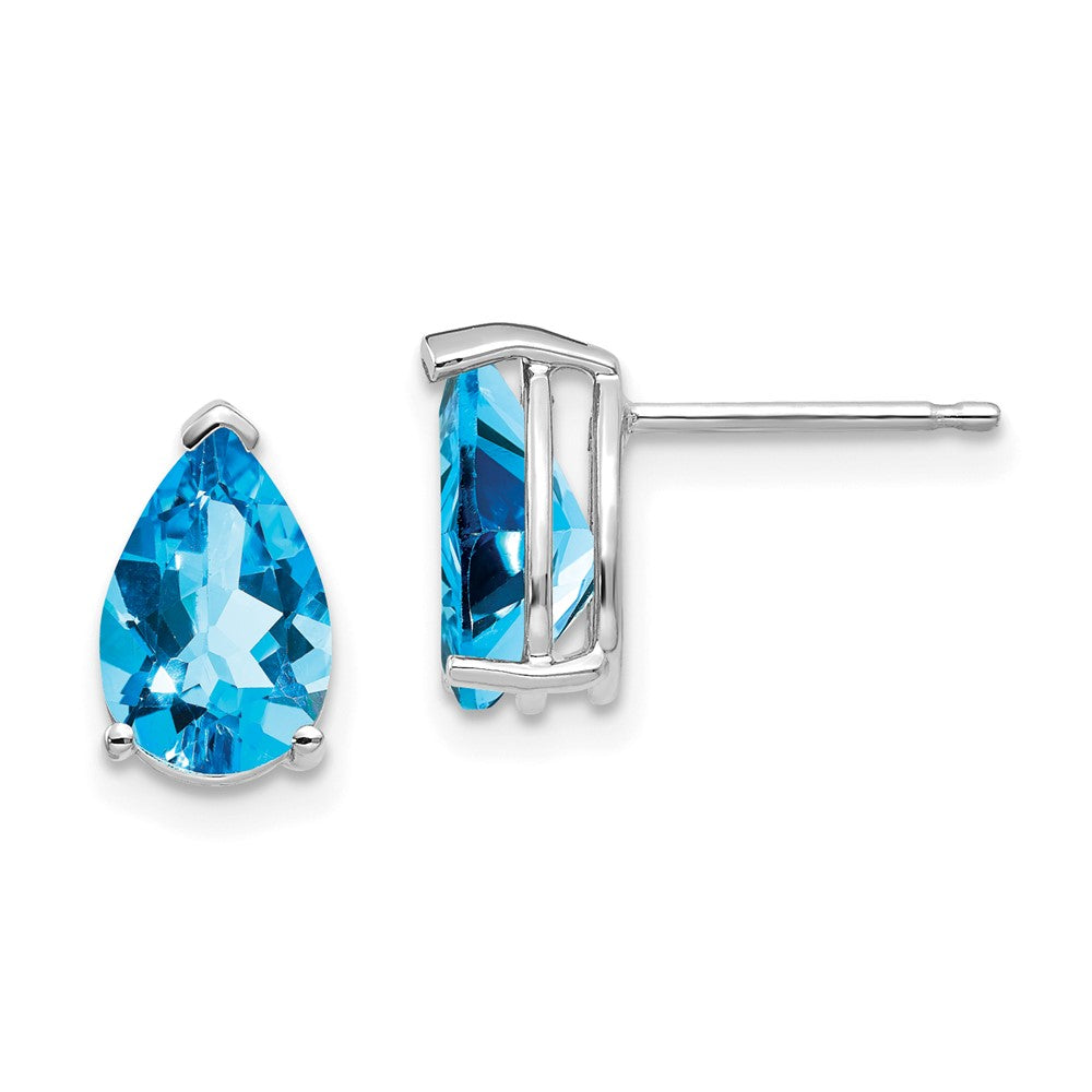 14K Weißgold Ohrringe mit blauem Topas, 9x6 mm