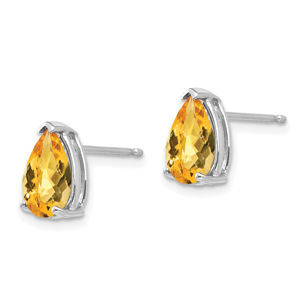 14K Weißgold Ohrringe mit birnenförmigem Citrin im Schachbrettschliff, 9x6mm