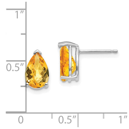 14K Weißgold Ohrringe mit birnenförmigem Citrin im Schachbrettschliff, 9x6mm