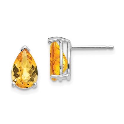 14K Weißgold Ohrringe mit birnenförmigem Citrin im Schachbrettschliff, 9x6mm
