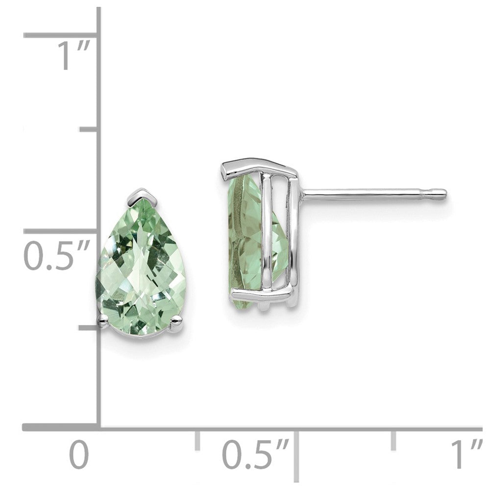 14K Weißgold Ohrringe mit birnenförmigem Schachbrett-Schliff grünem Quarz, 9x6