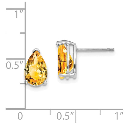 14K Weißgold Ohrringe mit 9 x 6 mm Citrin im Tropfenschliff