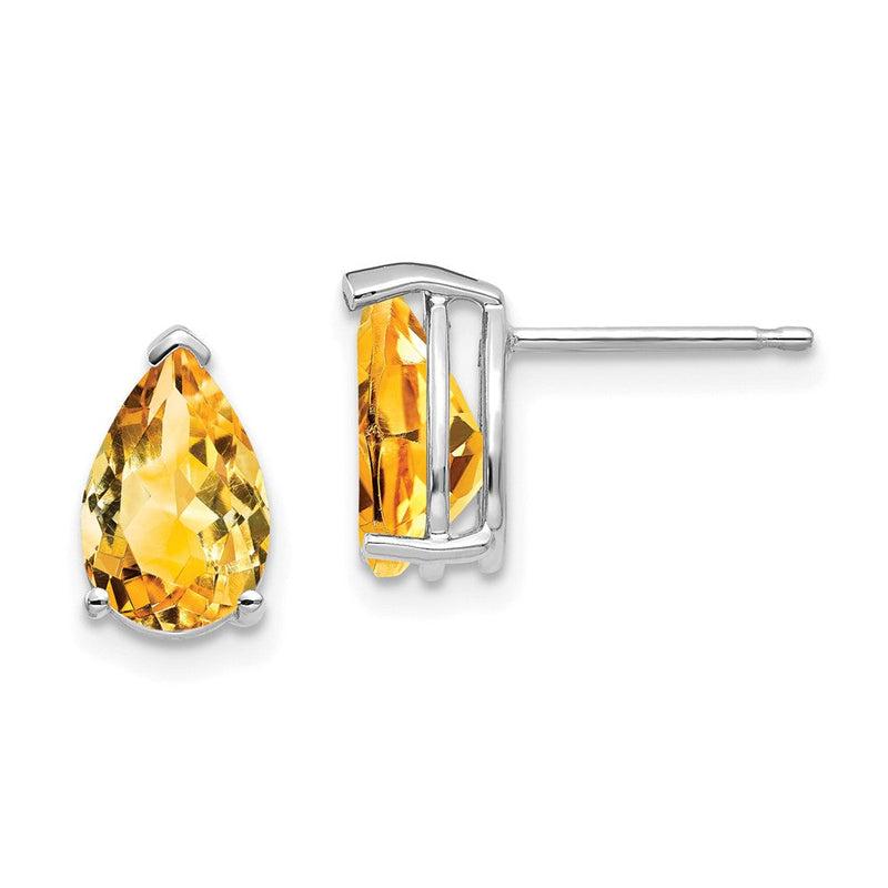 14K Weißgold Ohrringe mit 9 x 6 mm Citrin im Tropfenschliff