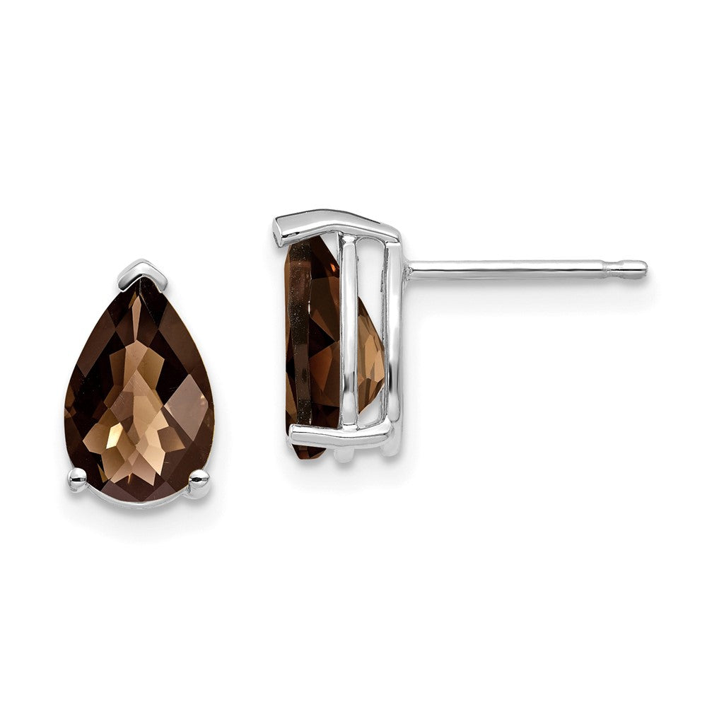 14K Weißgold Ohrringe mit 9x6 mm birnenförmigem Checker-Cut Rauchquarz in Gelbgold-Fassung