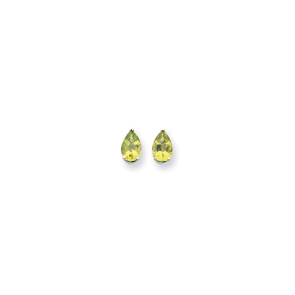 14K Weißgold Ohrringe mit 9x6 mm Peridot im Karree-Schliff, Birnenform