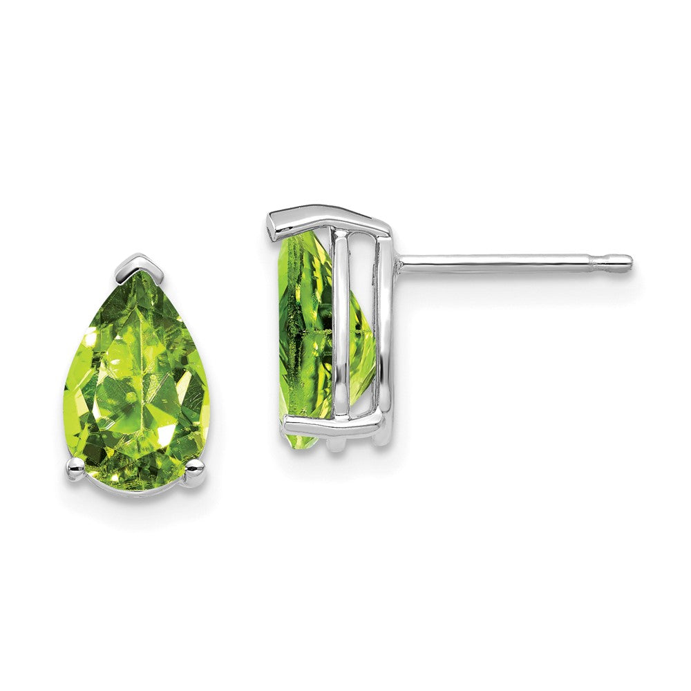 14K Weißgold Ohrringe mit birnenförmigem Peridot, 9x6 mm