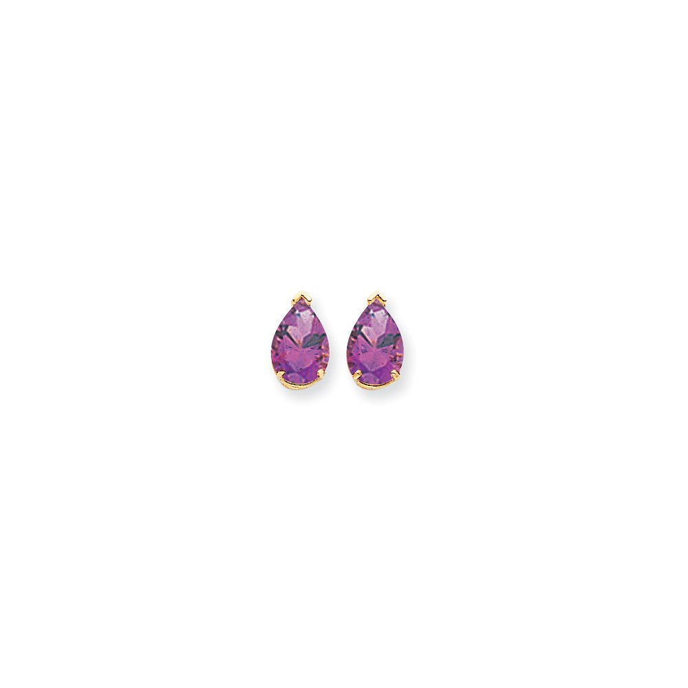 14K Gelbgold Ohrringe mit Amethyst im Karo-Schliff, birnenförmig, 10x7 mm