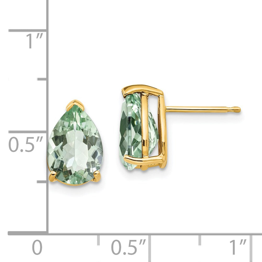 14K Gelbgold Ohrringe mit birnenförmigem grünem Quarz, 10 x 7 mm
