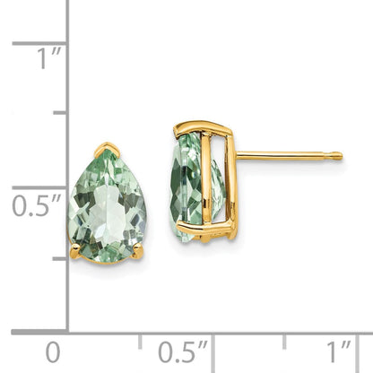 14K Gelbgold Ohrringe mit birnenförmigem grünem Quarz, 10 x 7 mm