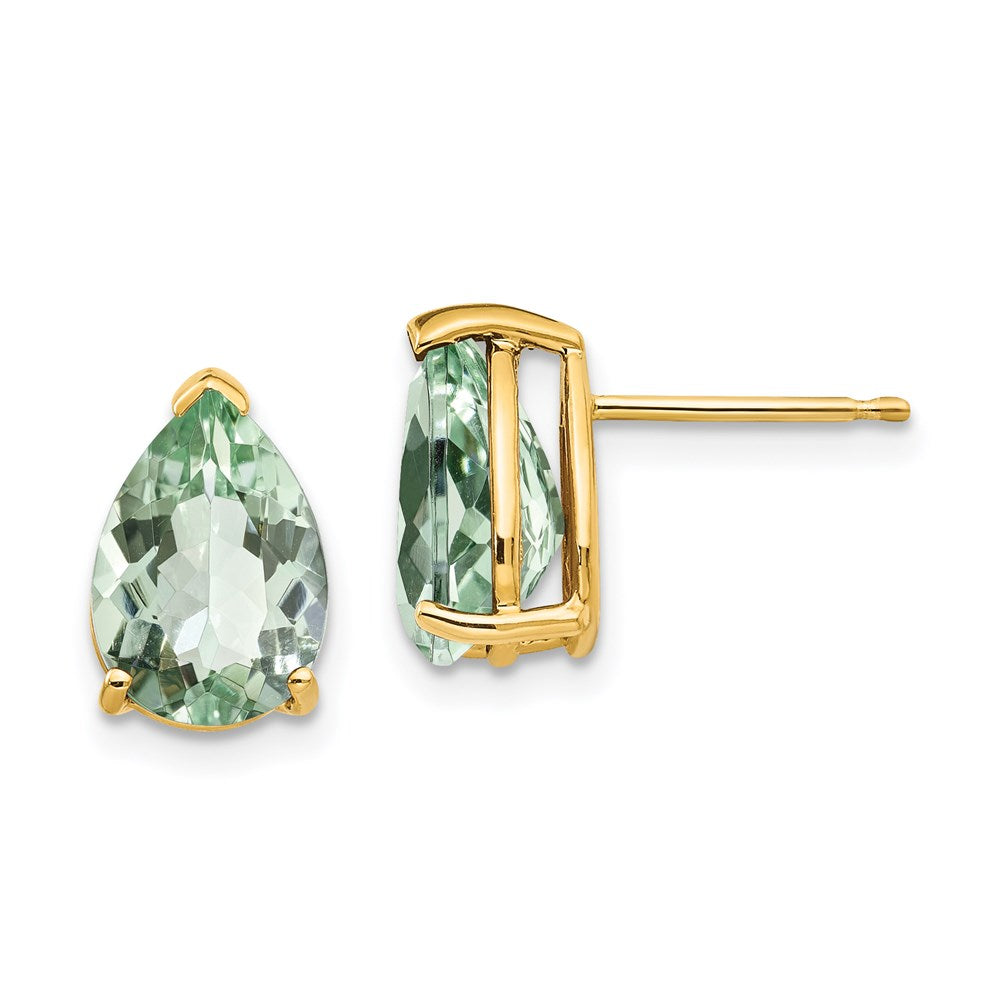 14K Gelbgold Ohrringe mit birnenförmigem grünem Quarz, 10 x 7 mm