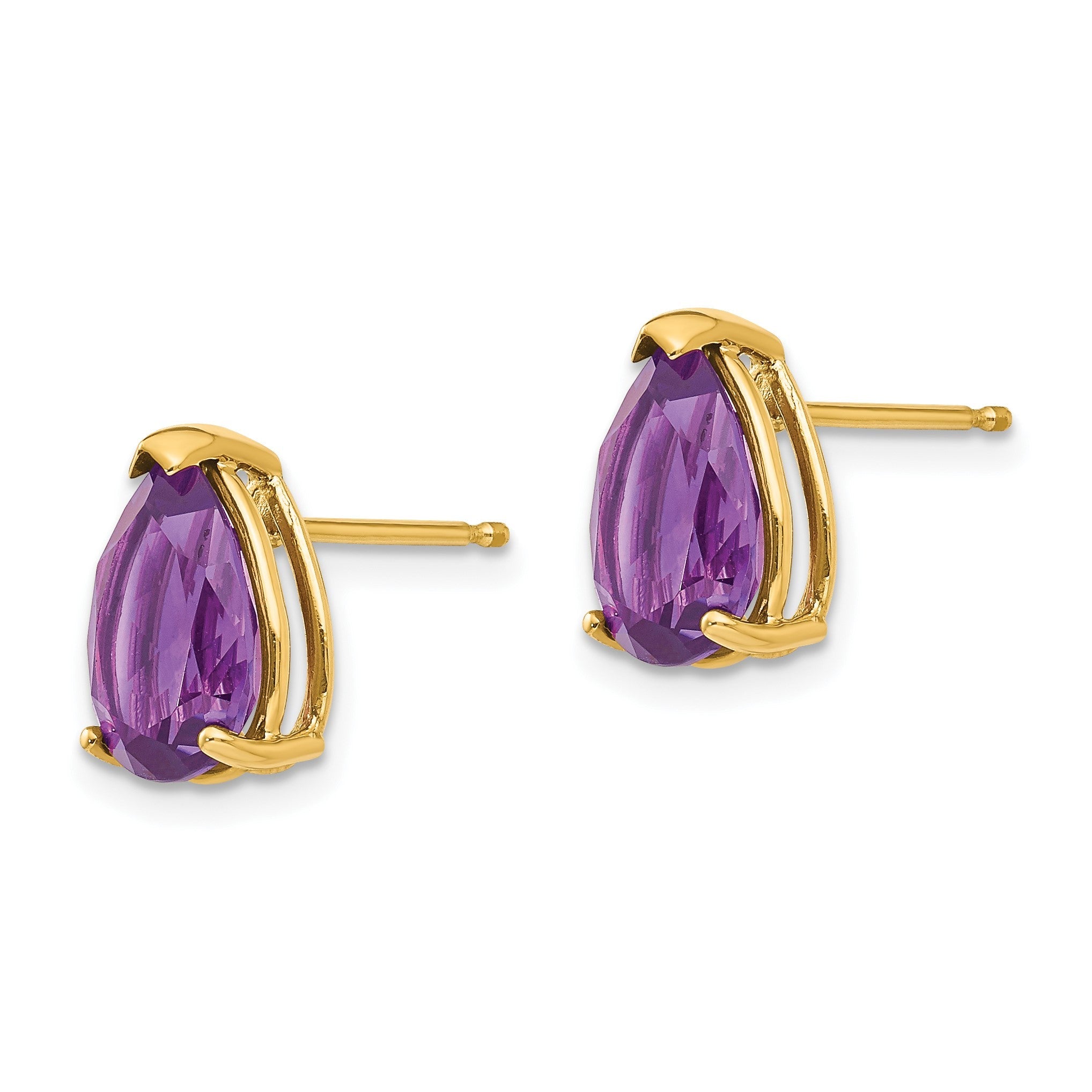 14K Gelbgold Ohrringe mit birnenförmigem Amethyst, 10 x 7 mm
