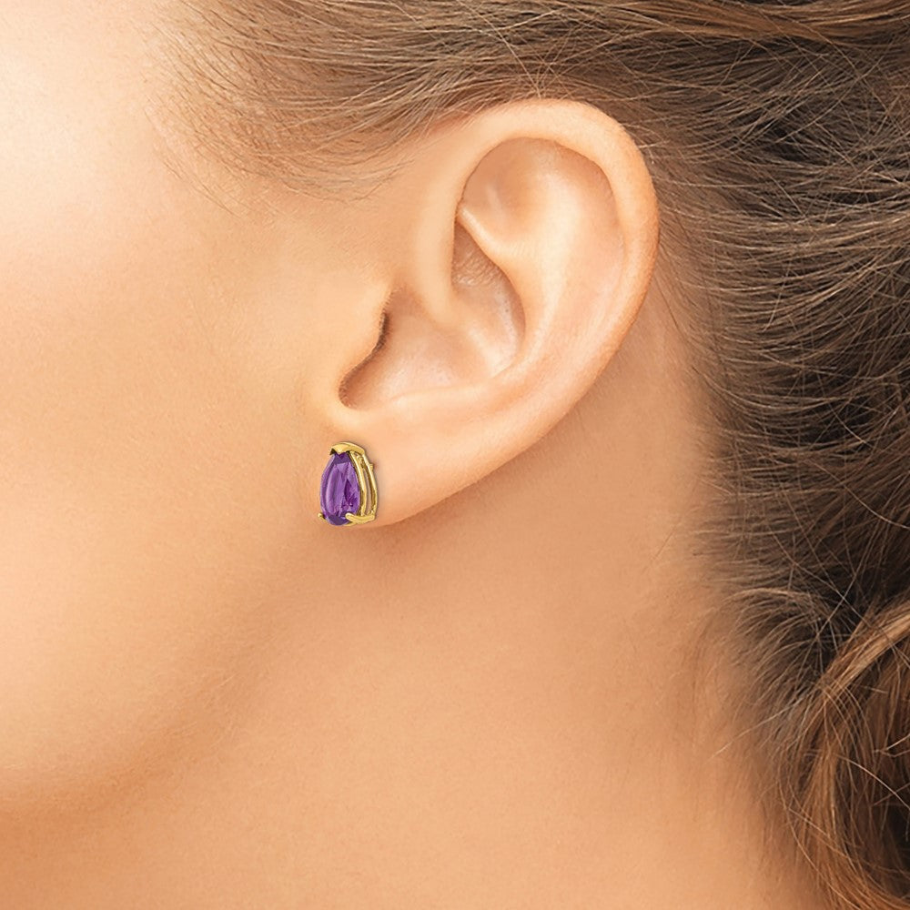 14K Gelbgold Ohrringe mit birnenförmigem Amethyst, 10 x 7 mm
