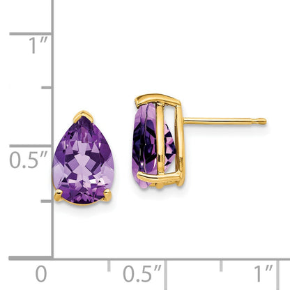 14K Gelbgold Ohrringe mit birnenförmigem Amethyst, 10 x 7 mm