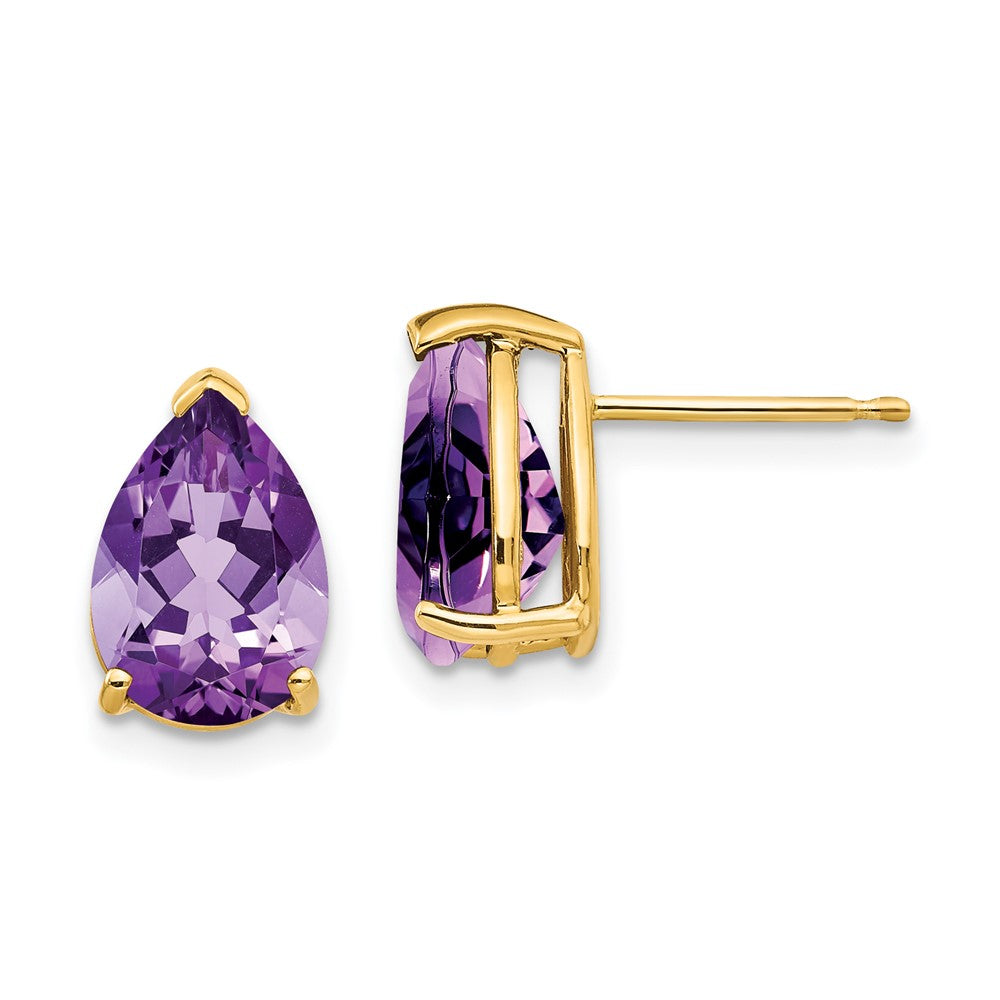 14K Gelbgold Ohrringe mit birnenförmigem Amethyst, 10 x 7 mm
