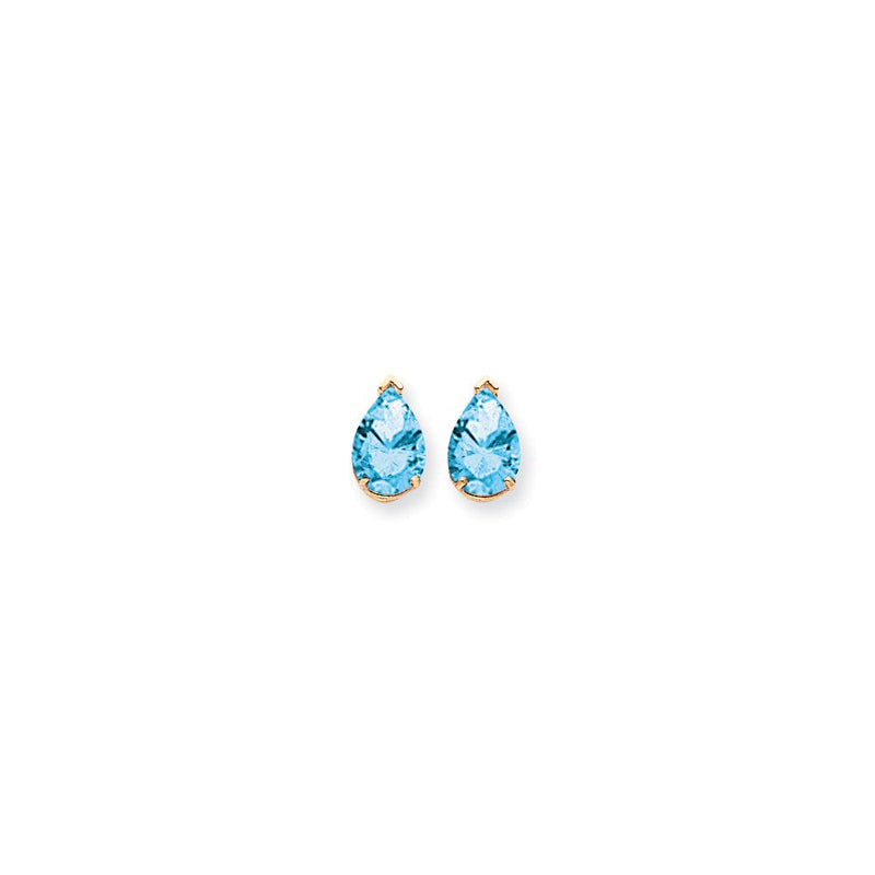 14K Gelbgold Ohrringe mit birnenförmigem blauem Topas im Karo-Schliff, 10 x 7 mm