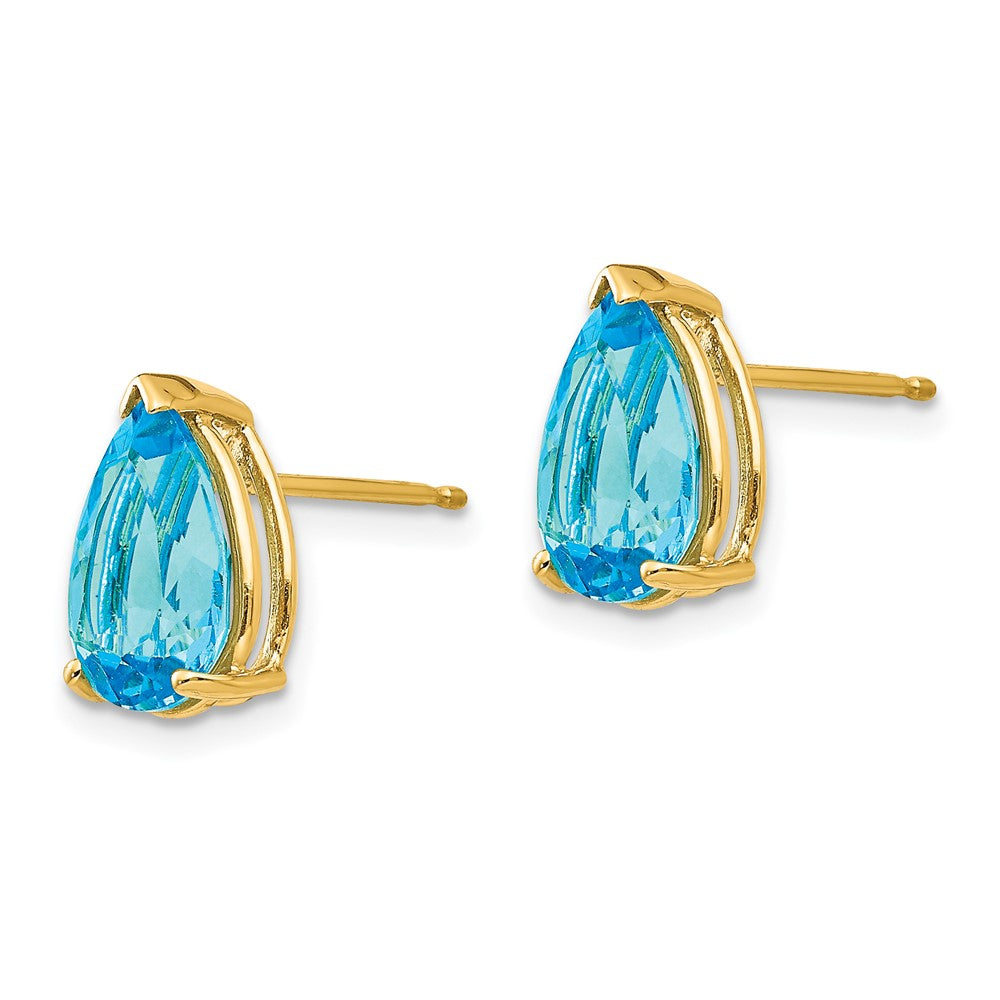 14K Gelbgold Ohrringe mit 10x7mm birnenförmigem Blautopas