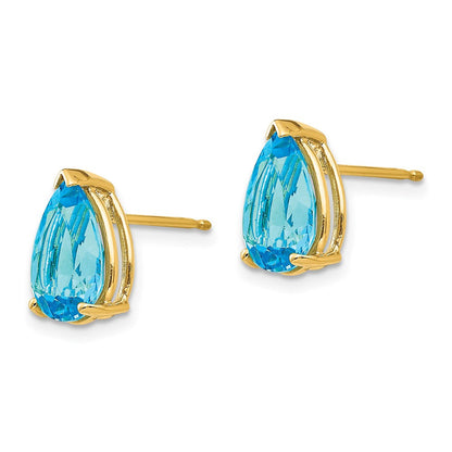 14K Gelbgold Ohrringe mit 10x7mm birnenförmigem Blautopas