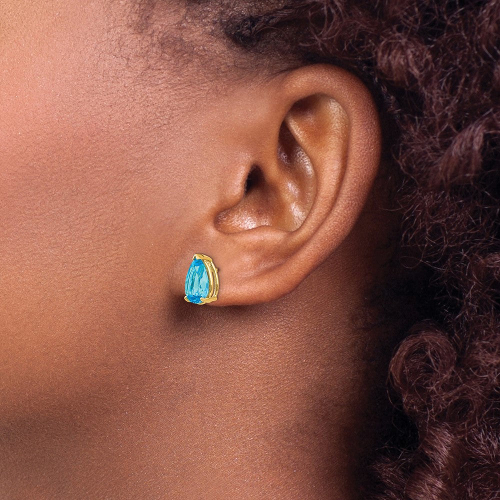 14K Gelbgold Ohrringe mit 10x7mm birnenförmigem Blautopas