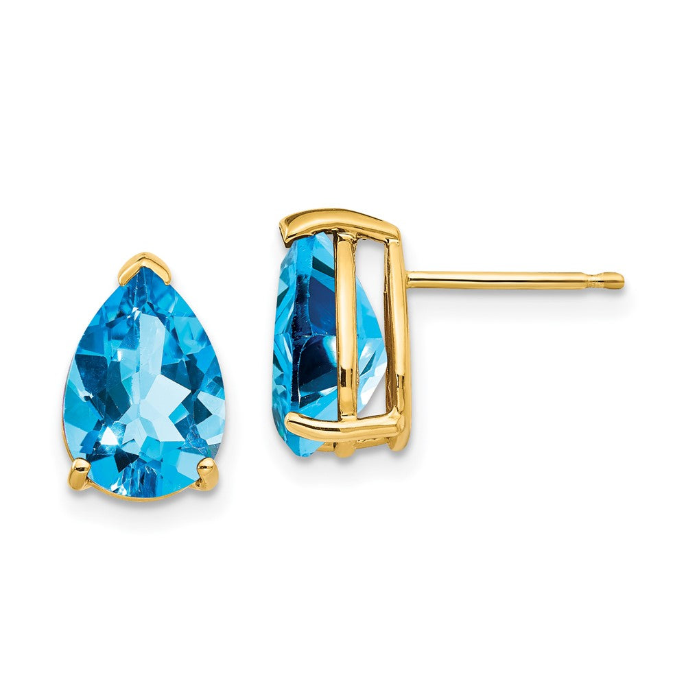 14K Gelbgold Ohrringe mit 10x7mm birnenförmigem Blautopas