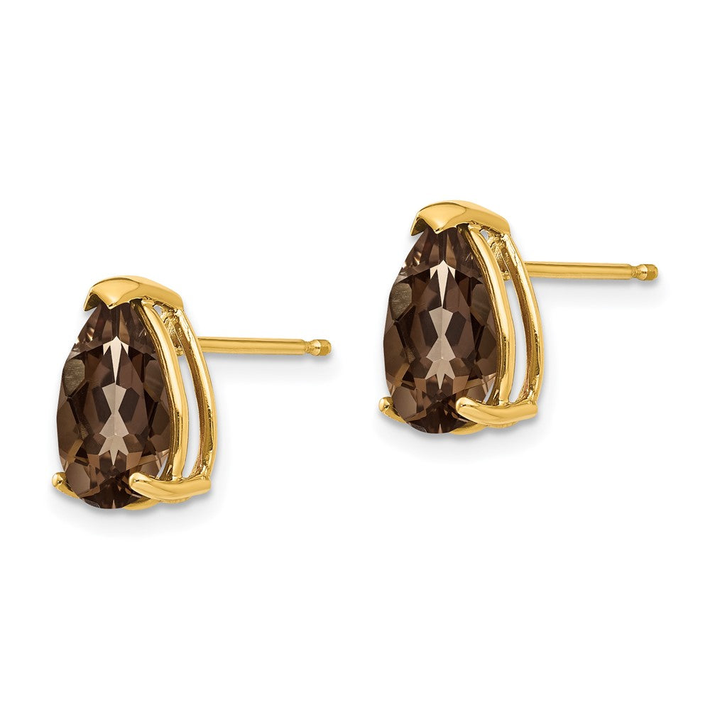 14K Gelbgold Ohrringe mit birnenförmigem Schachbrettschliff-Rauchquarz, 10x7 mm, Gelbgold