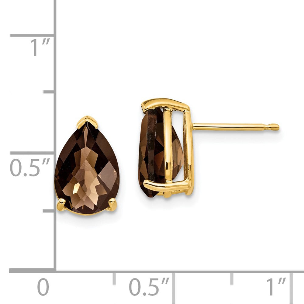 14K Gelbgold Ohrringe mit birnenförmigem Schachbrettschliff-Rauchquarz, 10x7 mm, Gelbgold