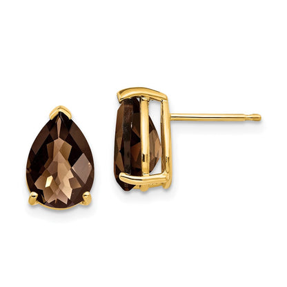 14K Gelbgold Ohrringe mit birnenförmigem Schachbrettschliff-Rauchquarz, 10x7 mm, Gelbgold