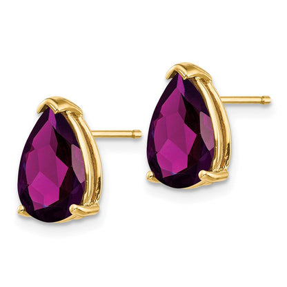 14K Gelbgold Ohrringe mit 10x7mm Rhodolith-Granat im Birnenschliff