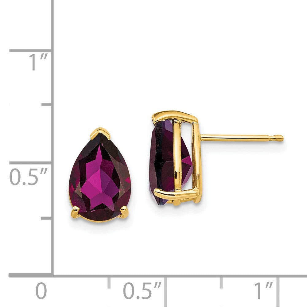 14K Gelbgold Ohrringe mit 10x7mm Rhodolith-Granat im Birnenschliff