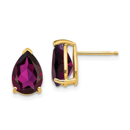 14K Gelbgold Ohrringe mit 10x7mm Rhodolith-Granat im Birnenschliff