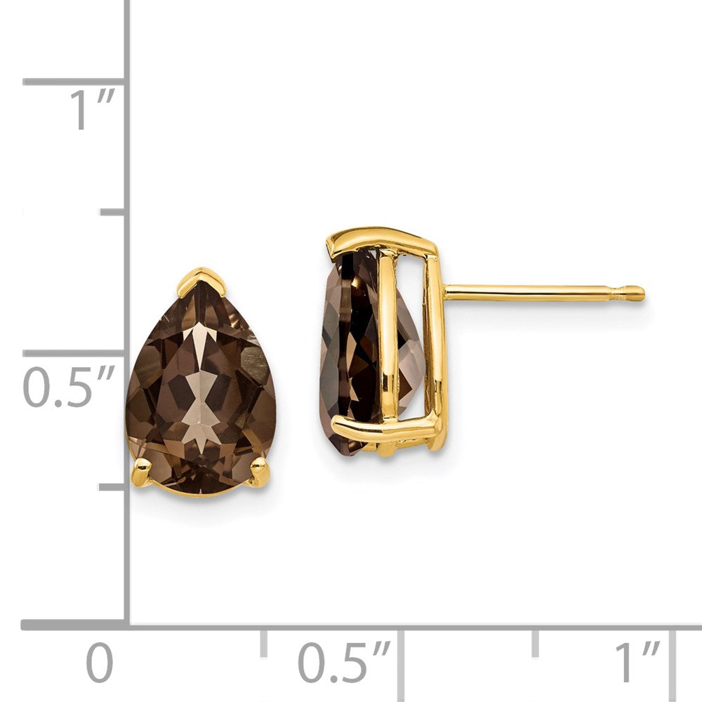 14K Gelbgold Ohrringe mit birnenförmigem Rauchquarz, 10x7 mm, Gelbgold