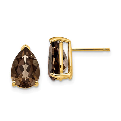 14K Gelbgold Ohrringe mit birnenförmigem Rauchquarz, 10x7 mm, Gelbgold