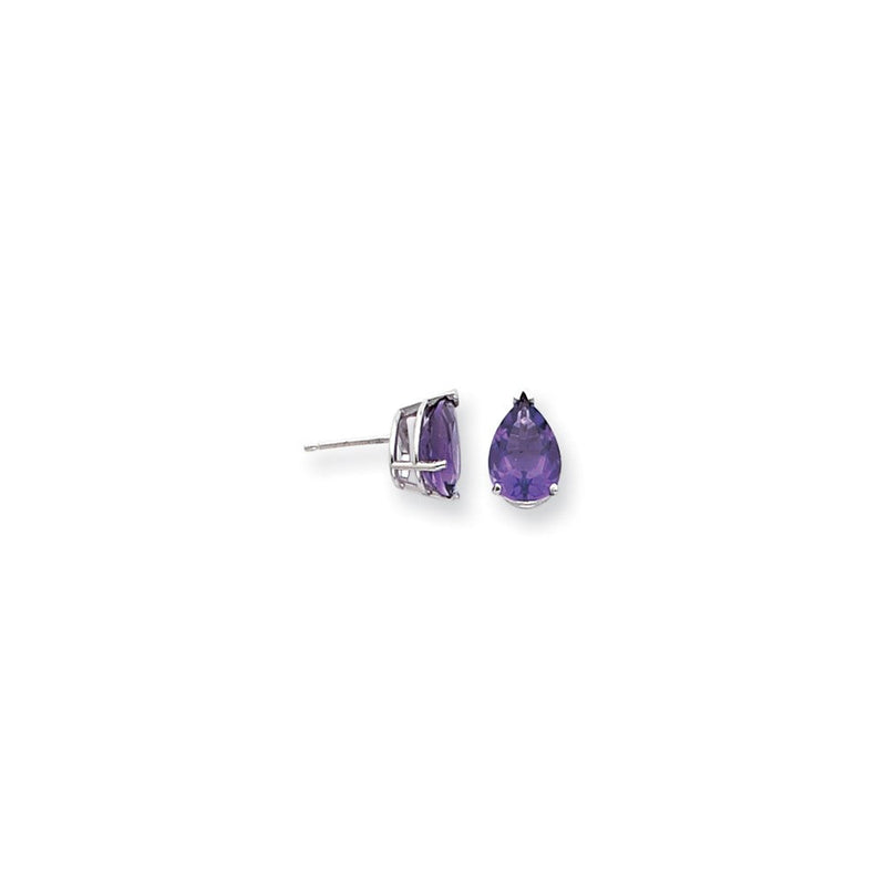 14K Weißgold Ohrringe mit Amethyst im Karo-Schliff, birnenförmig, 10 x 7 mm