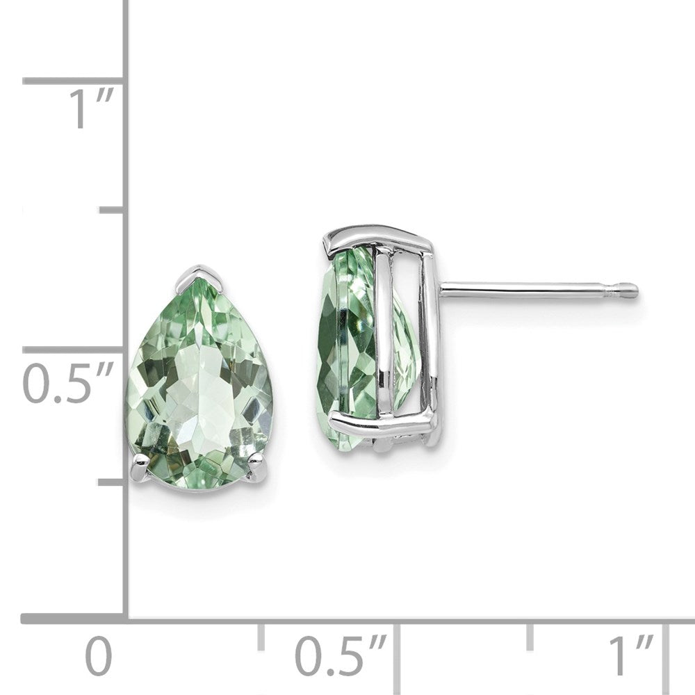 14K Weißgold Ohrringe mit birnenförmigem grünem Quarz 10x7 mm