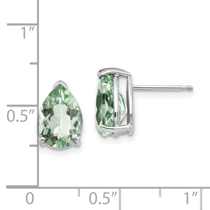 14K Weißgold Ohrringe mit birnenförmigem grünem Quarz 10x7 mm