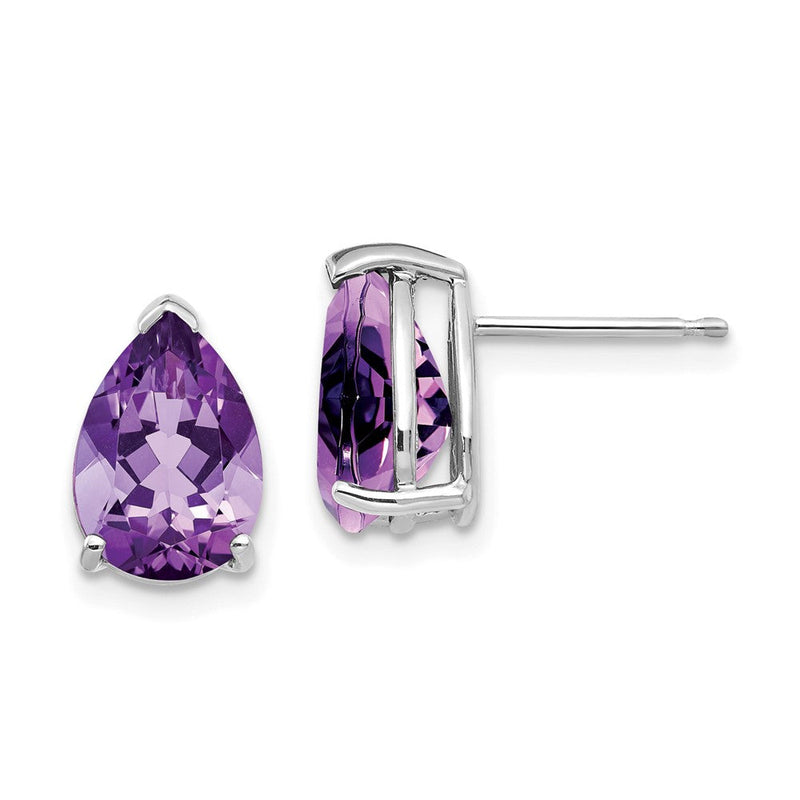 14K Weißgold Ohrstecker mit birnenförmigem Amethyst