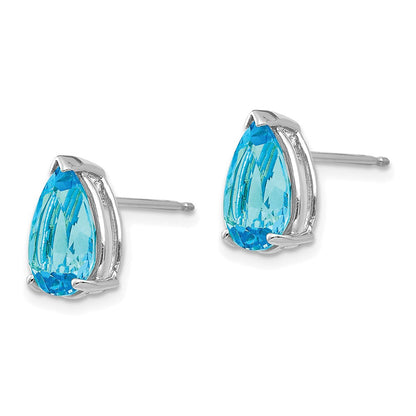 14K Weißgold Ohrringe mit birnenförmigem blauem Topas, 10x7mm