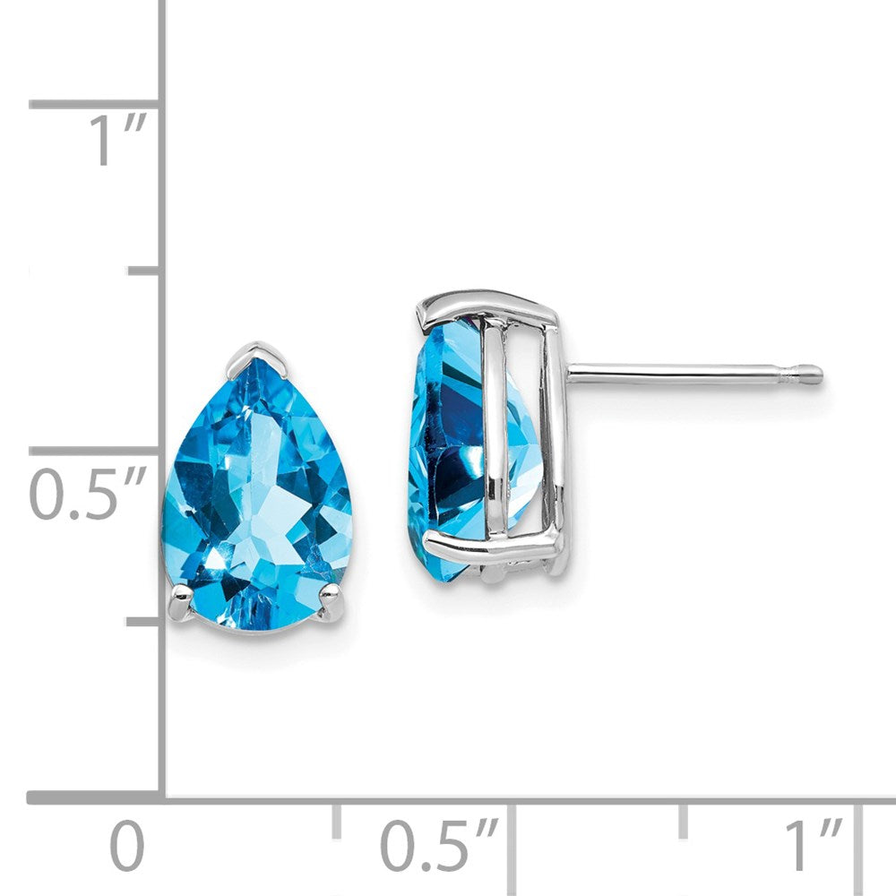 14K Weißgold Ohrringe mit birnenförmigem blauem Topas, 10x7mm