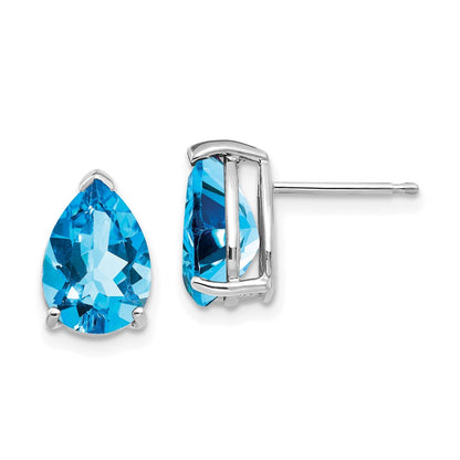 14K Weißgold Ohrringe mit birnenförmigem blauem Topas, 10x7mm